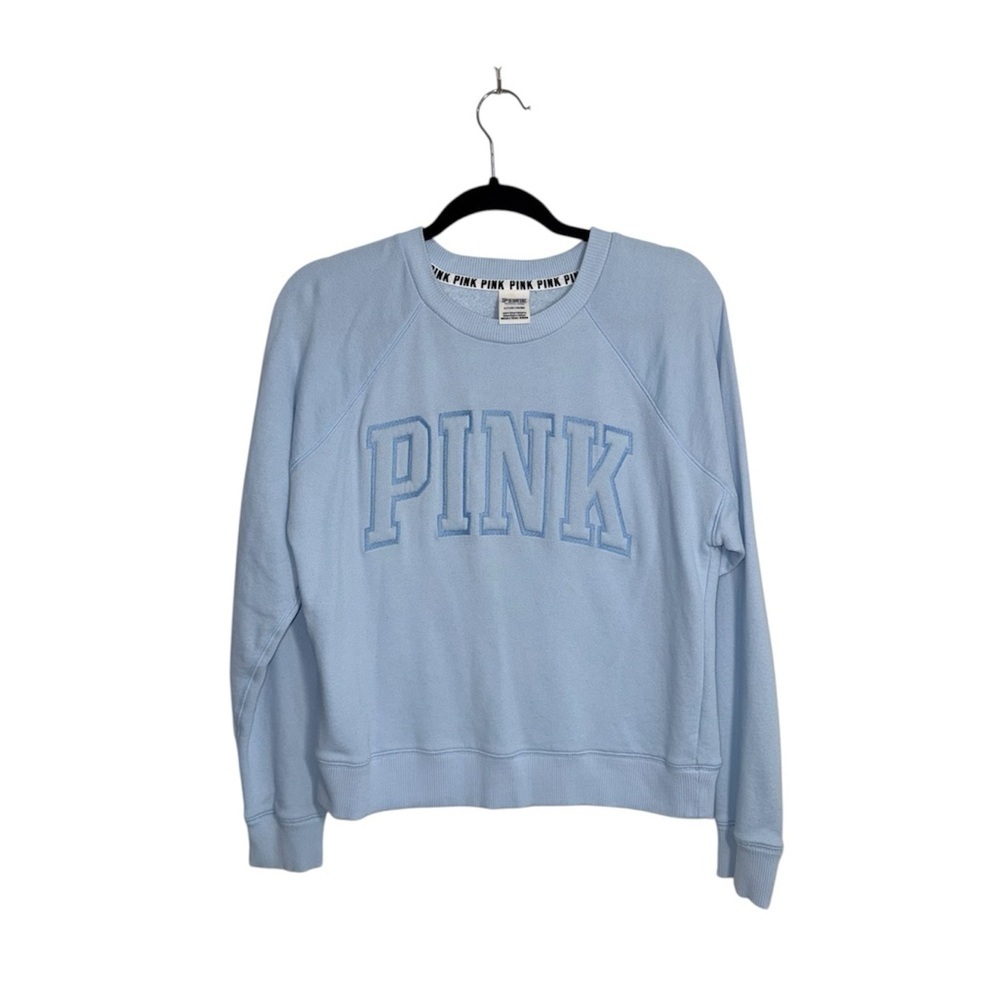 Victoria’s Secret PINK Baby Blue Sweatshirt Embroidered Logo Small Women’s